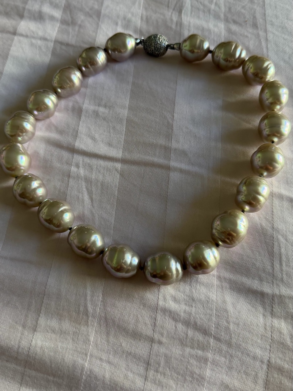 Majorica 14mm Baroque Pearl Necklace 18” Sterling Silver Pavé Clasp